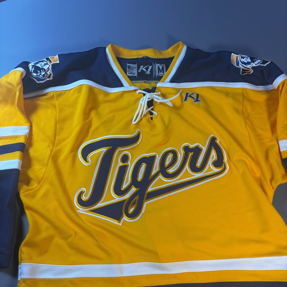 East Texas Baptist Tigers Hockey Jersey K1 USA Texas Patch Fight Strap‎ Medium
